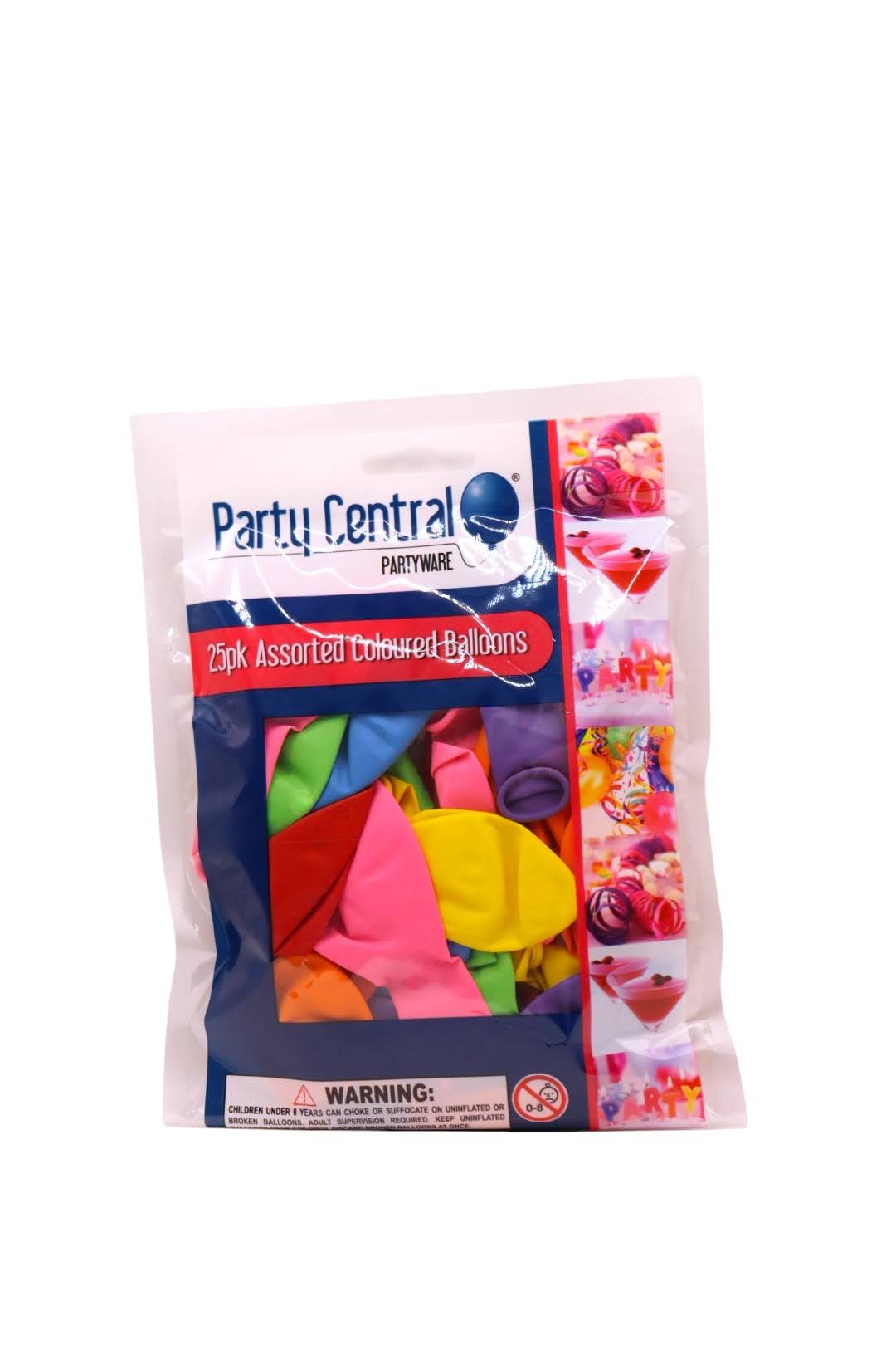 Party Central Assorted Coloured Balloons 25pk